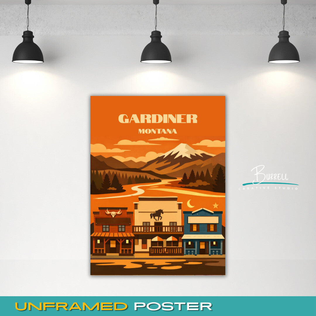 Gardiner Montana Old Town Saloons Travel Posters & Wall Art Poster Print