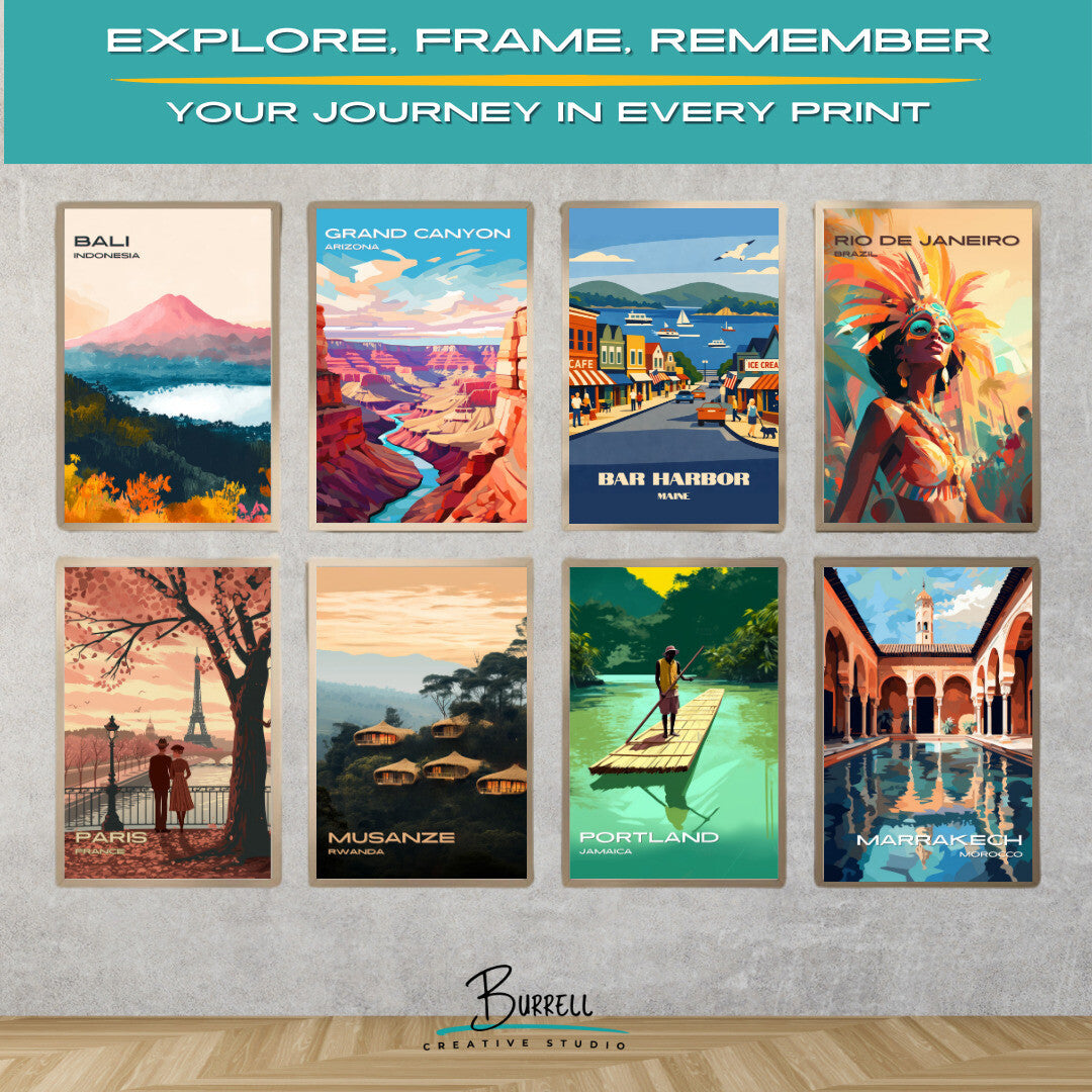 Bar Harbor Maine Downtown Travel Poster & Wall Art Poster Print