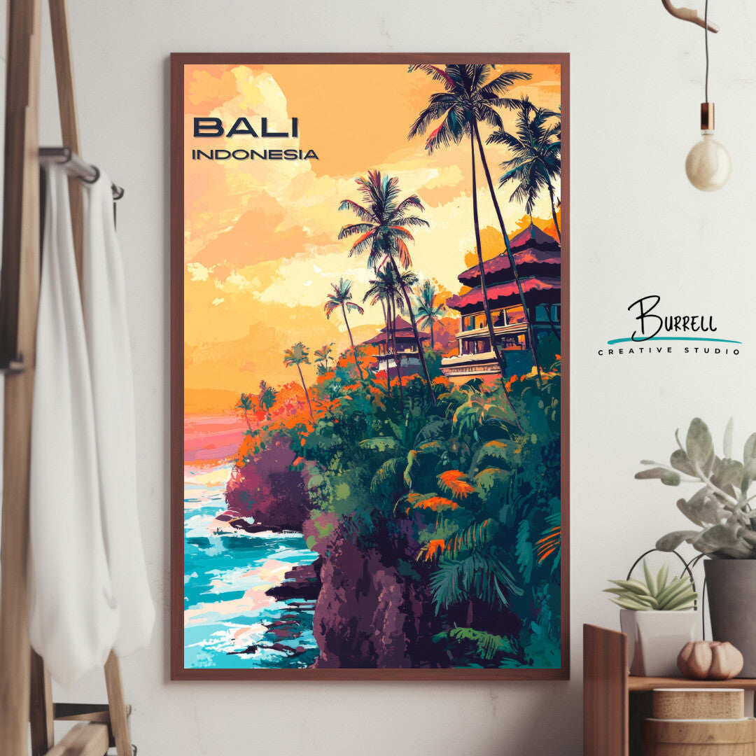 Denpasar Bali Coastal View Travel Poster & Wall Art Poster Print