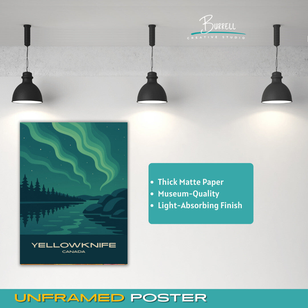Yellowknife Canada Northern Lights Travel Poster & Wall Art Poster Print
