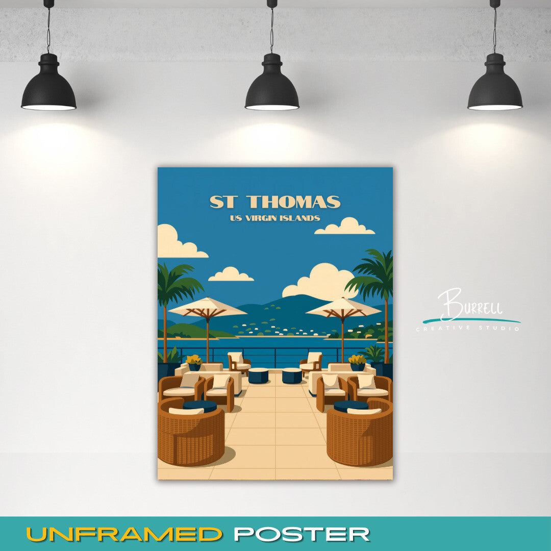 St Thomas US Virgin Islands Westin Rooftop Bar Travel Poster & Wall Art Poster Print