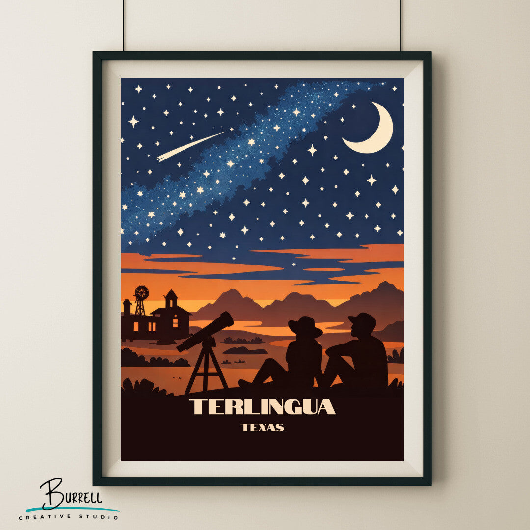 Terlingua Texas Star Gazing Travel Poster & Wall Art Poster Print