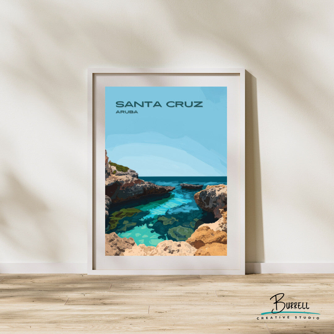 Santa Cruz Aruba Conchi Natural Pool Travel Poster & Wall Art Poster Print