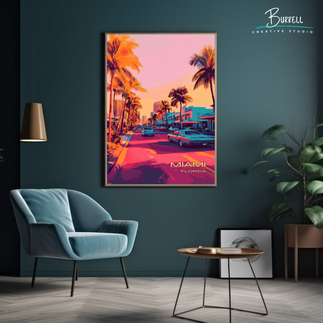 Miami Florida Scenery Travel Poster & Wall Art Poster Print