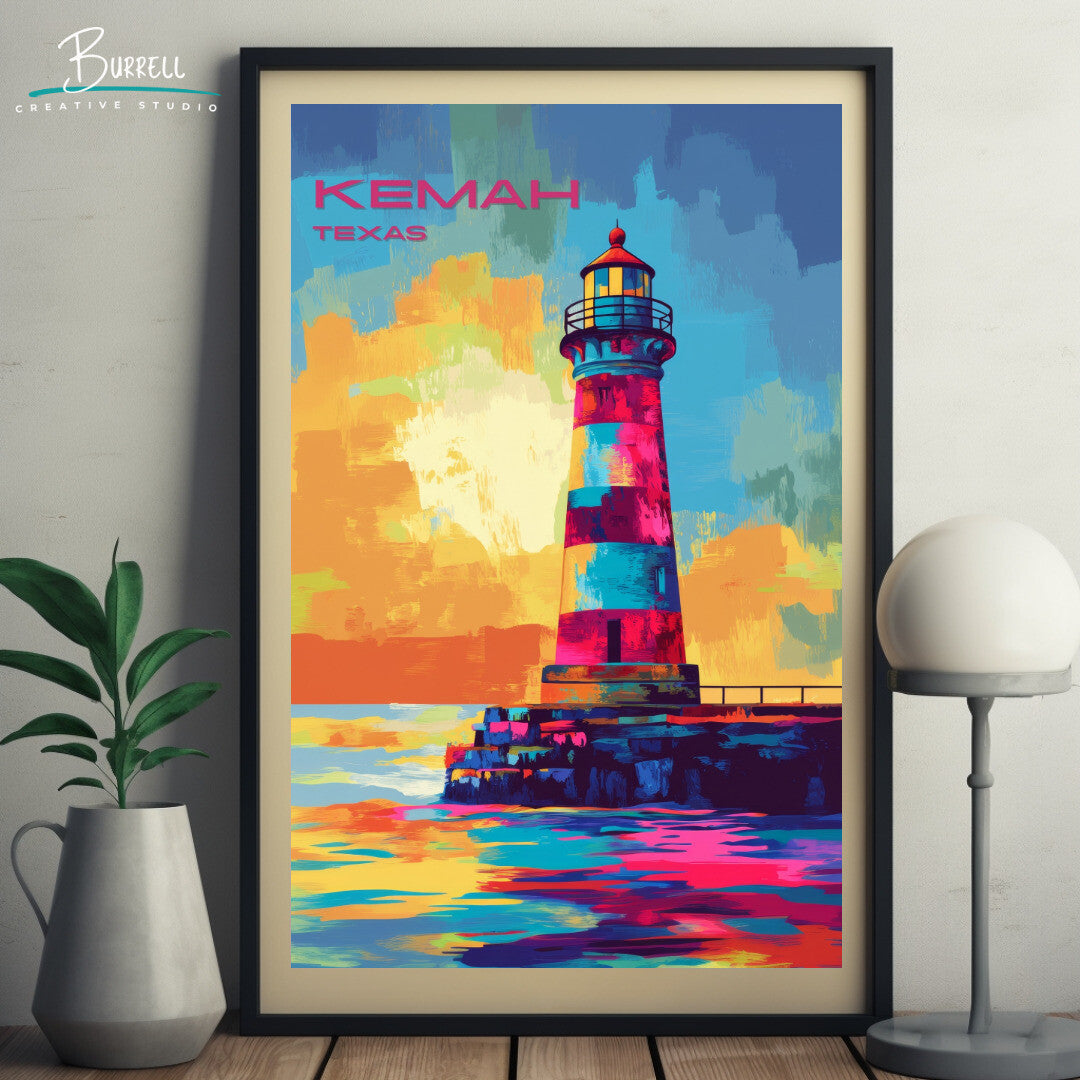 Kemah Texas Lighthouse Travel Poster & Wall Art Poster Print