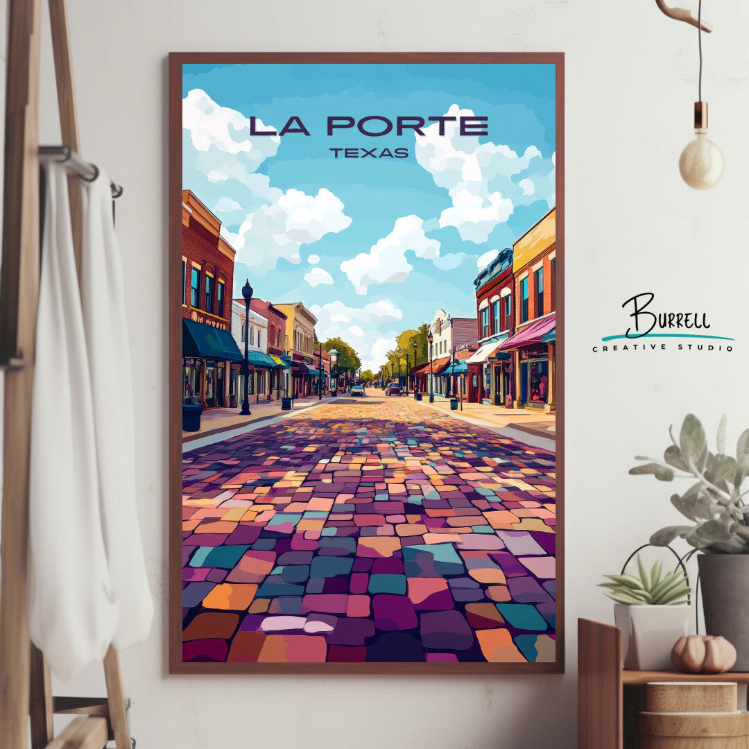 La Porte Texas Main Street Travel Poster & Wall Art Poster Print