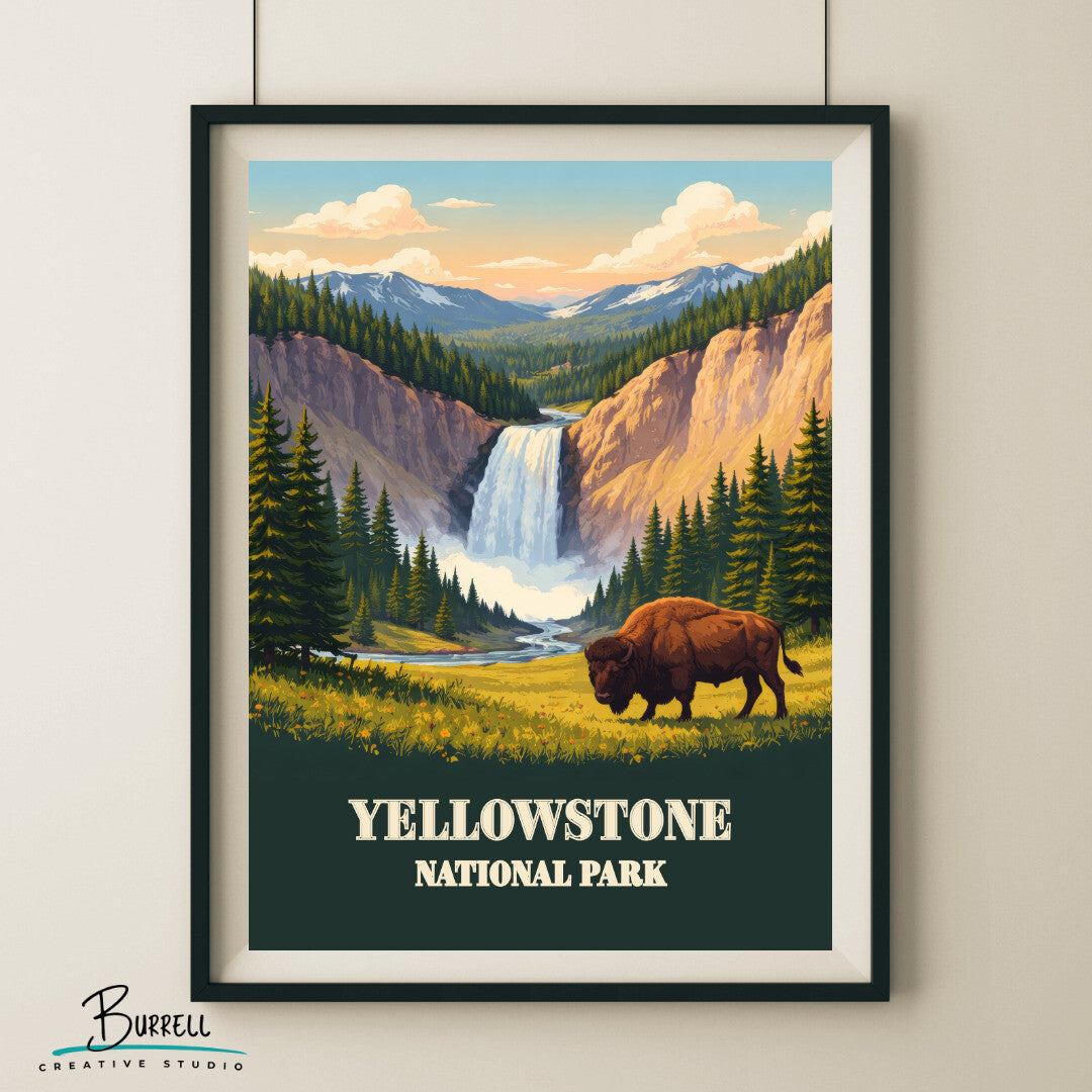 Yellowstone National Park Wyoming Wildlife Travel Posters & Wall Art Poster Print
