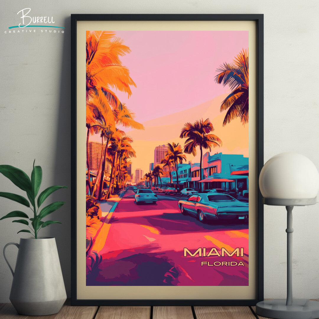 Miami Florida Scenery Travel Poster & Wall Art Poster Print