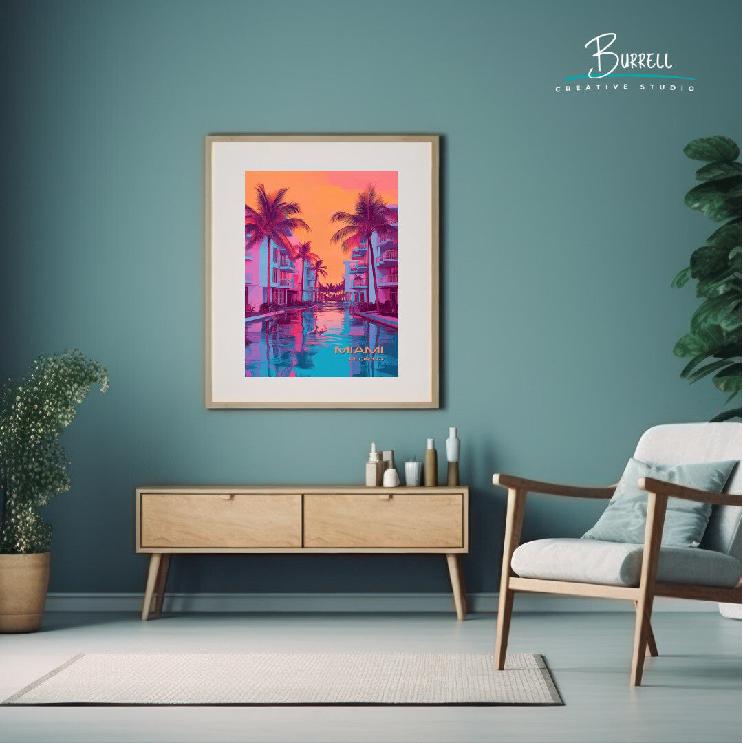 Miami Florida Beach Life Travel Poster & Wall Art Poster Print