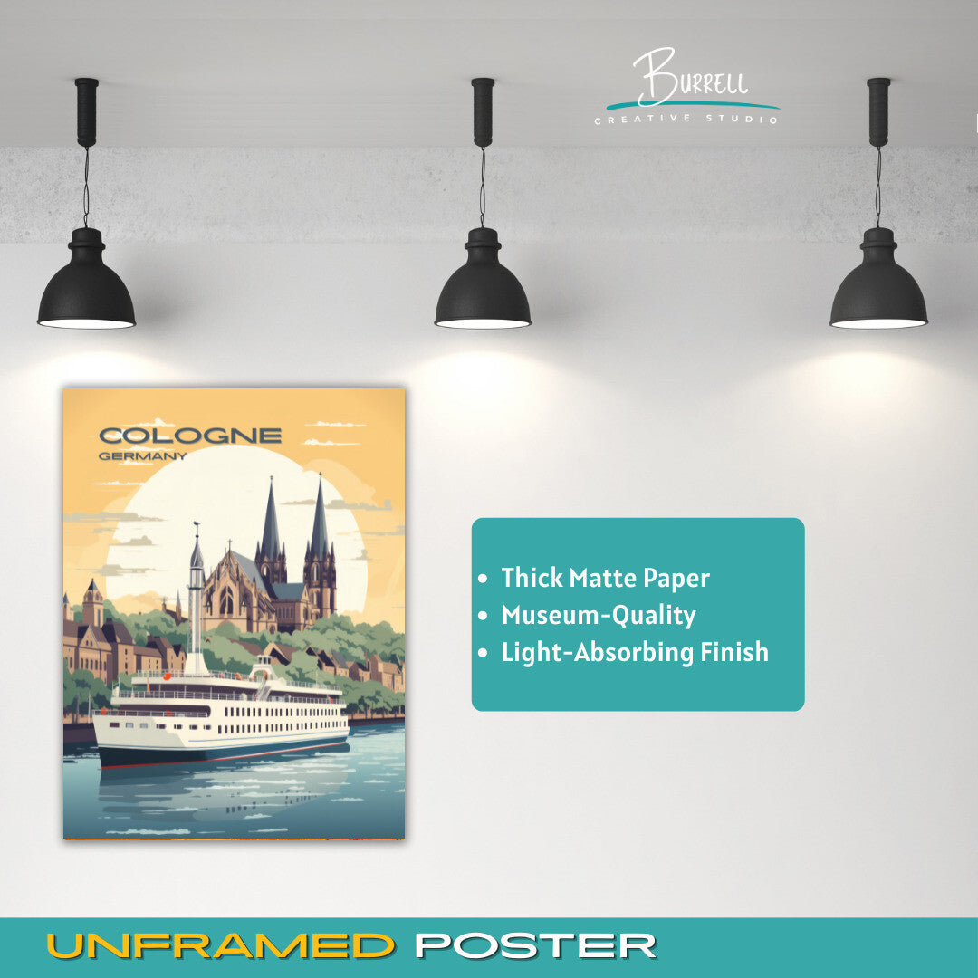 Cologne Germany Rhine River Cruise Travel Poster & Wall Art Poster Print