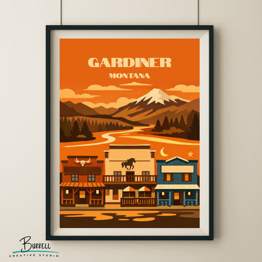 Gardiner Montana Old Town Saloons Travel Posters & Wall Art Poster Print