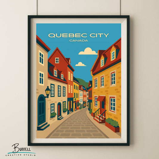 Quebec City Canada Quartier Cetit Champlain Travel Poster & Wall Art Poster Print