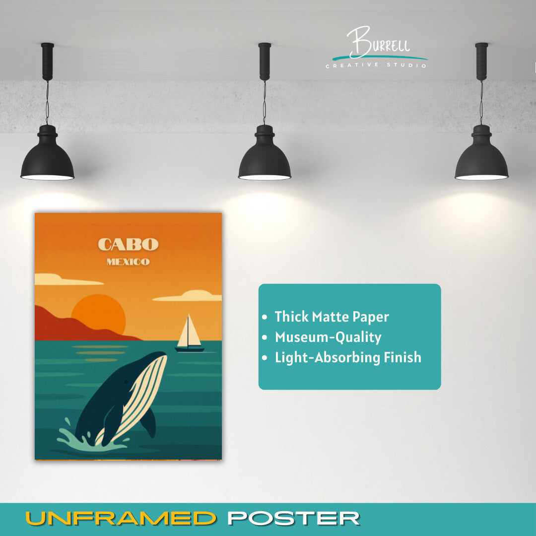 Cabo Mexico Whale Watching Travel Poster & Wall Art Poster Print