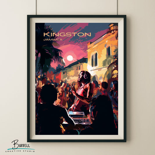 Kingston Jamaica Street Party Travel Poster & Wall Art Poster Print