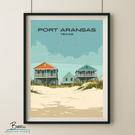 Port Aransas Texas Beachfront Homes Travel Poster & Wall Art Poster Print
