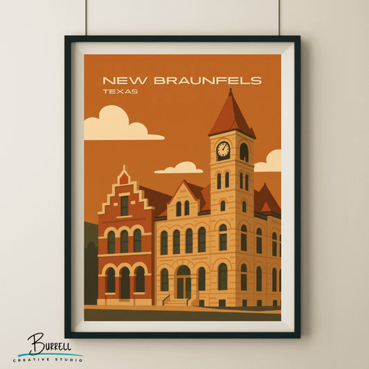 New Braunfels Texas Historic Architecture Travel Poster & Wall Art Poster Print