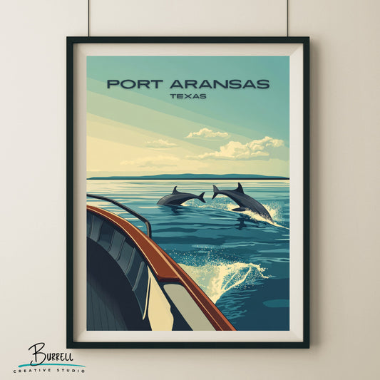Port Aransas Texas Dolphin Tours Travel Poster & Wall Art Poster Print