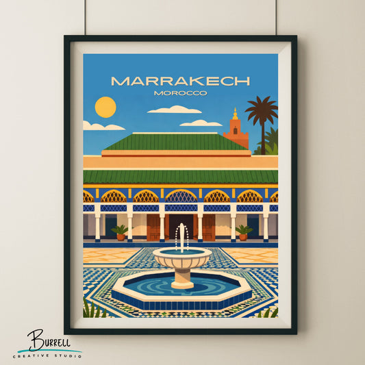 Marrakech Morocco Bahia Palace Travel Poster & Wall Art Poster Print