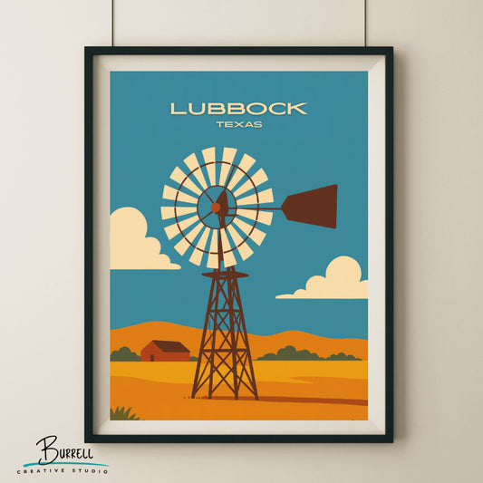 Lubbock Texas Small Town Culture Travel Poster & Wall Art Poster Print