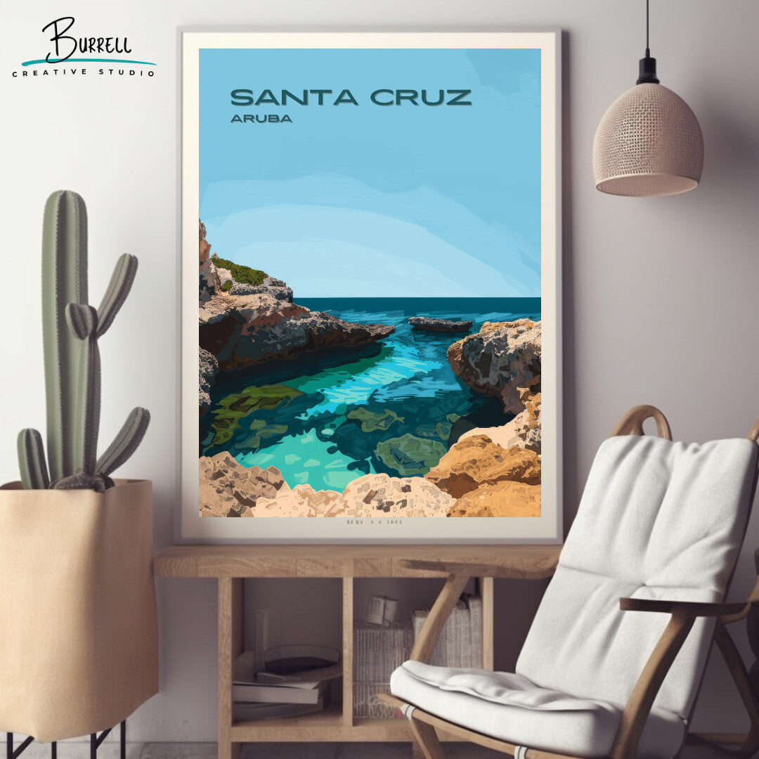 Santa Cruz Aruba Conchi Natural Pool Travel Poster & Wall Art Poster Print