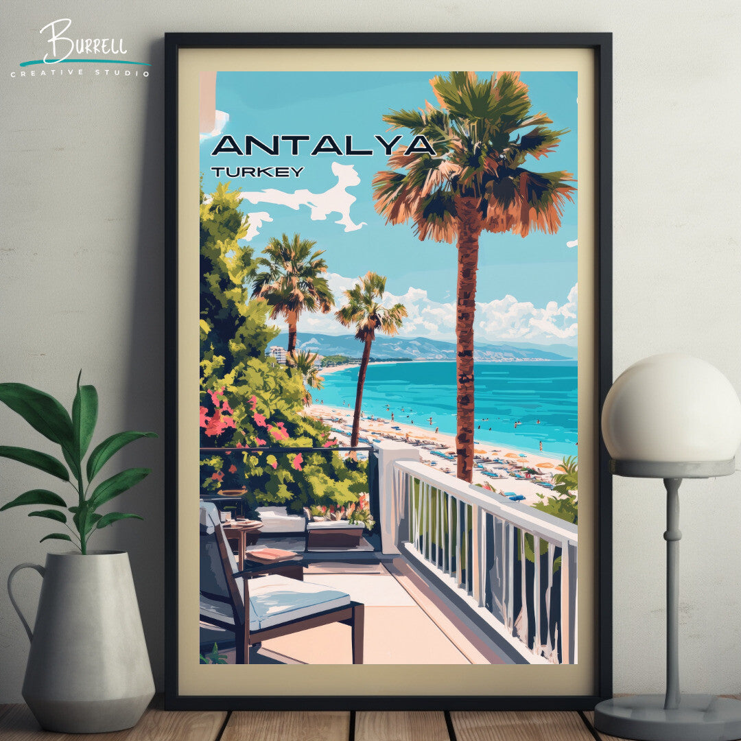 Antalya Türkiye Lara Beach View Travel Poster & Wall Art Poster Print