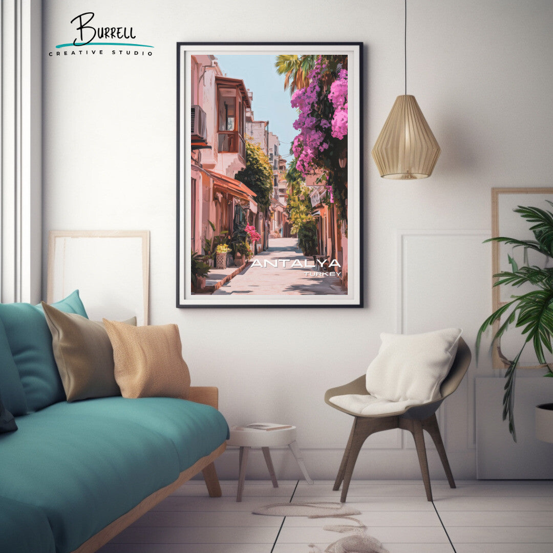 Antalya Türkiye Kaleici Old Town Travel Poster & Wall Art Poster Print