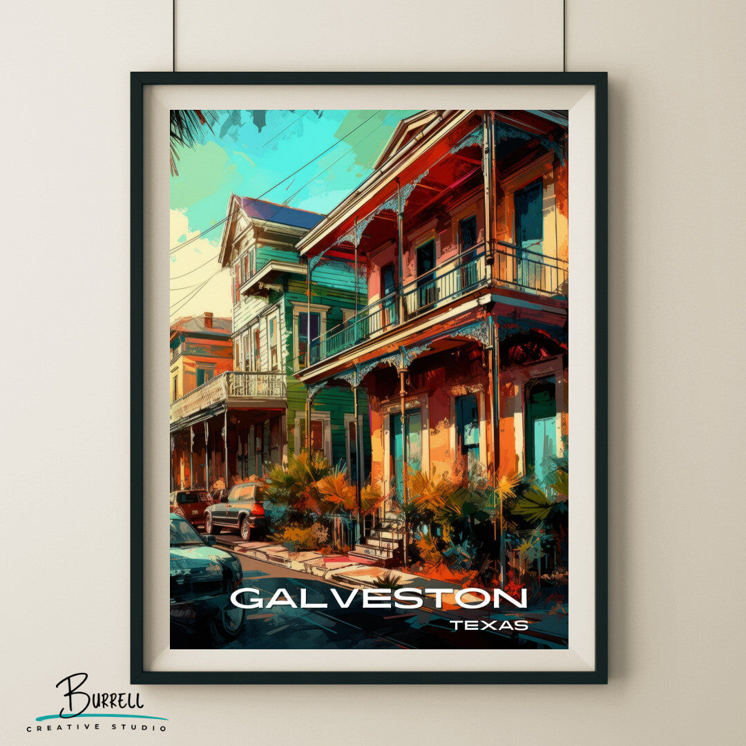 Galveston Texas Antique Home Travel Poster & Wall Art Poster Print