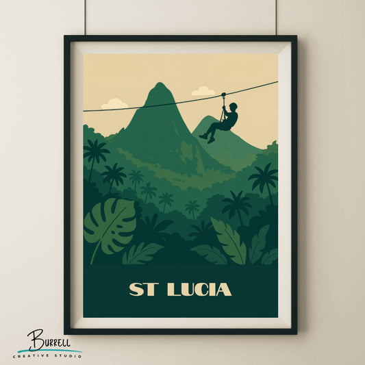 Castries St Lucia Rainforest Zipline Adventure Travel Poster & Wall Art Poster Print