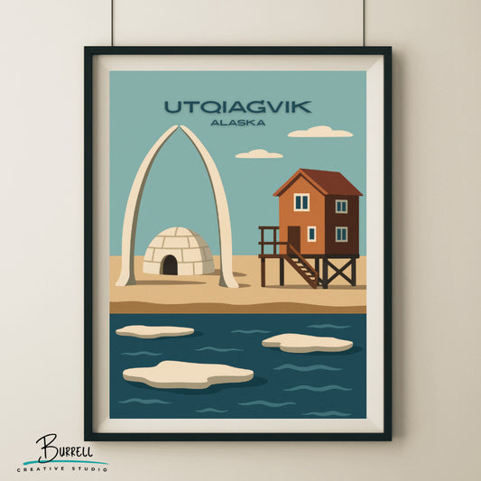 Utqiaġvik Alaska Unique Landmarks Travel Poster & Wall Art Poster Print