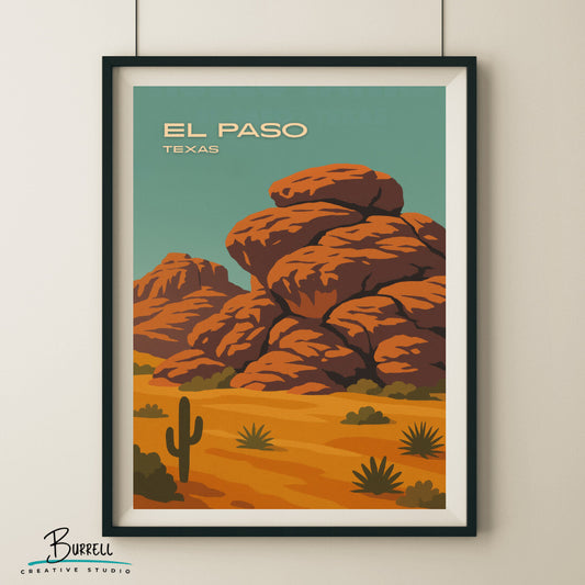 El Paso Texas Hueco Tanks Travel Poster & Wall Art Poster Print