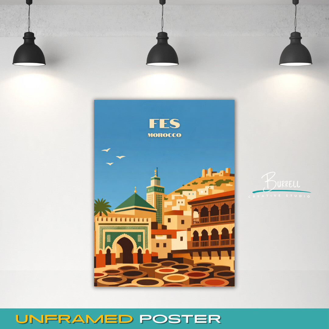 Fes Morocco Architecture Travel Poster & Wall Art Poster Print