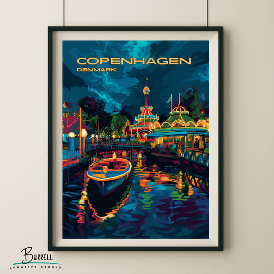 Copenhagen Denmark Tivoli Garden Travel Poster & Wall Art Poster Print