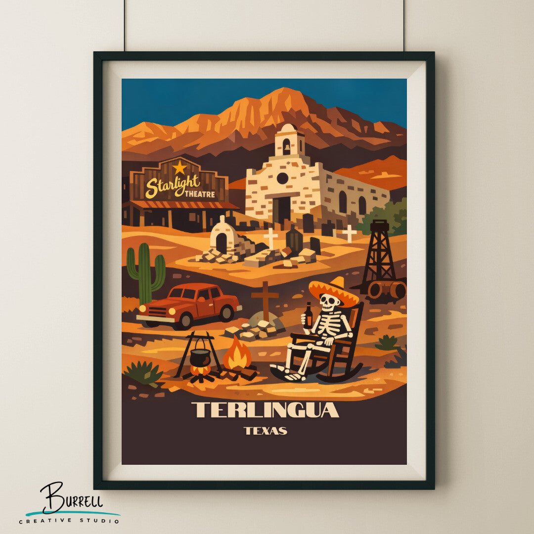 Terlingua Texas Unique Attractions Travel Poster & Wall Art Poster Print