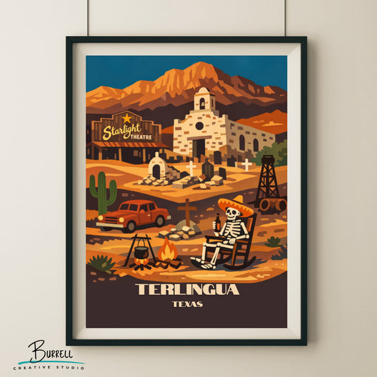 Terlingua Texas Unique Attractions Travel Poster & Wall Art Poster Print