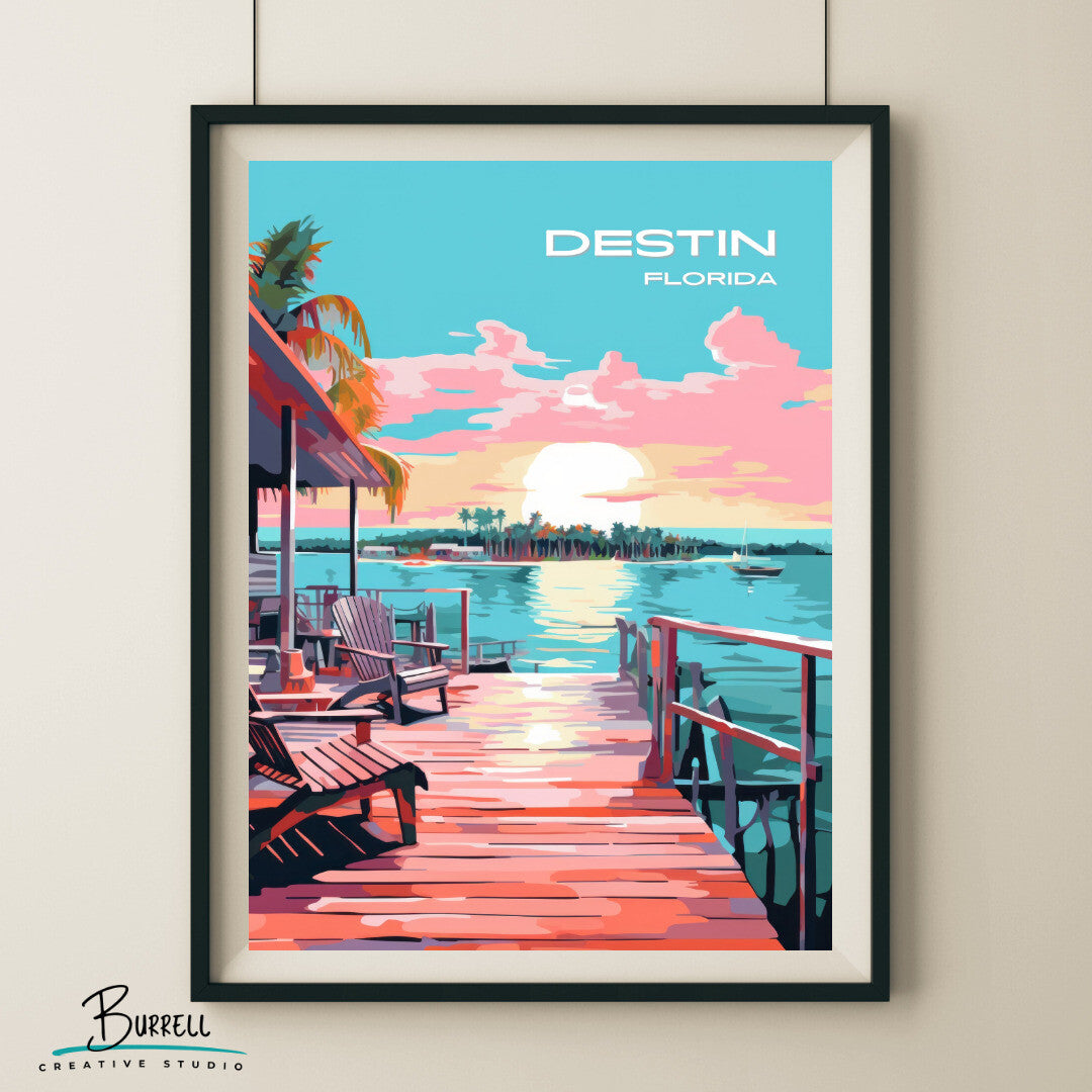 Destin Florida Ocean View Travel Poster & Wall Art Poster Print