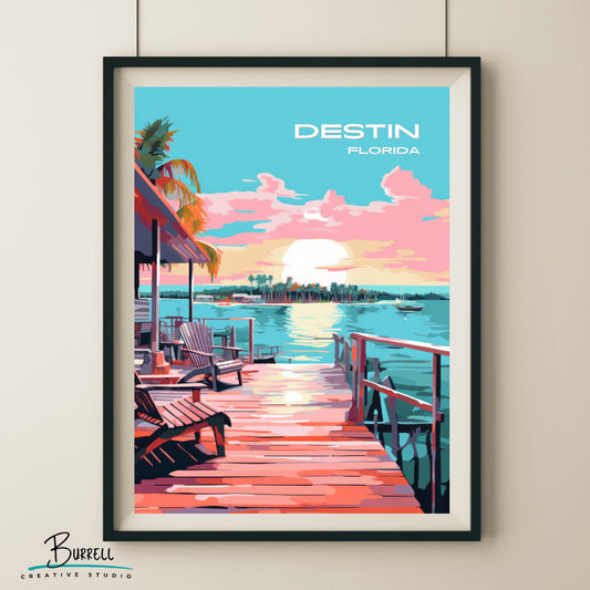 Destin Florida Ocean View Travel Poster & Wall Art Poster Print