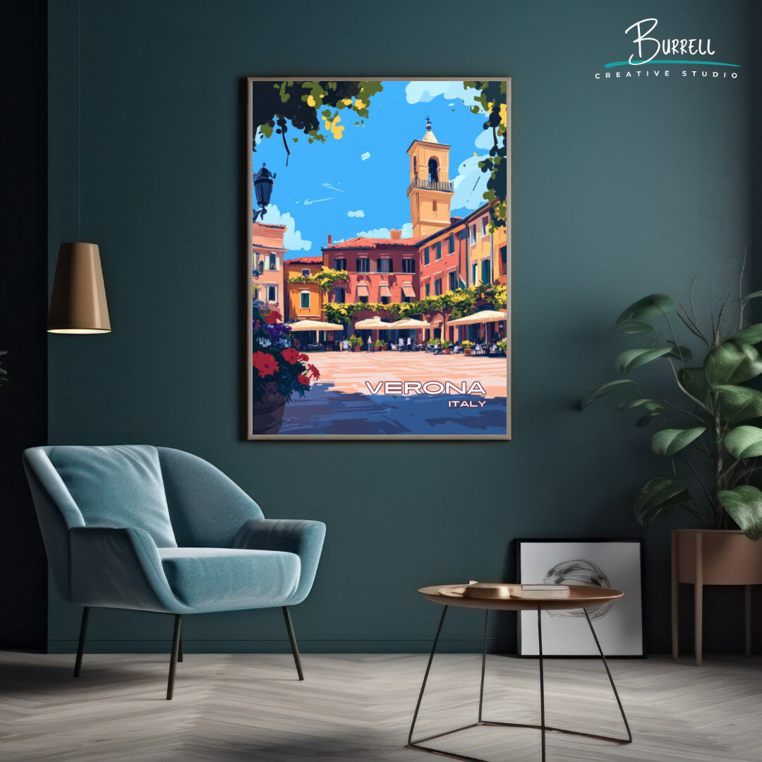 Verona Italy Architecture Travel Poster & Wall Art Poster Print