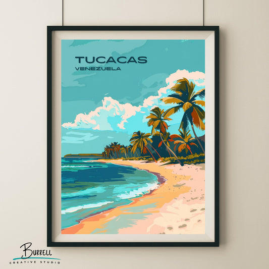 Tucacas Venezuela Beach View Travel Poster & Wall Art Poster Print
