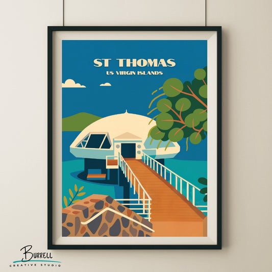 St Thomas US Virgin Islands Coral World Ocean Park Travel Poster & Wall Art Poster Print