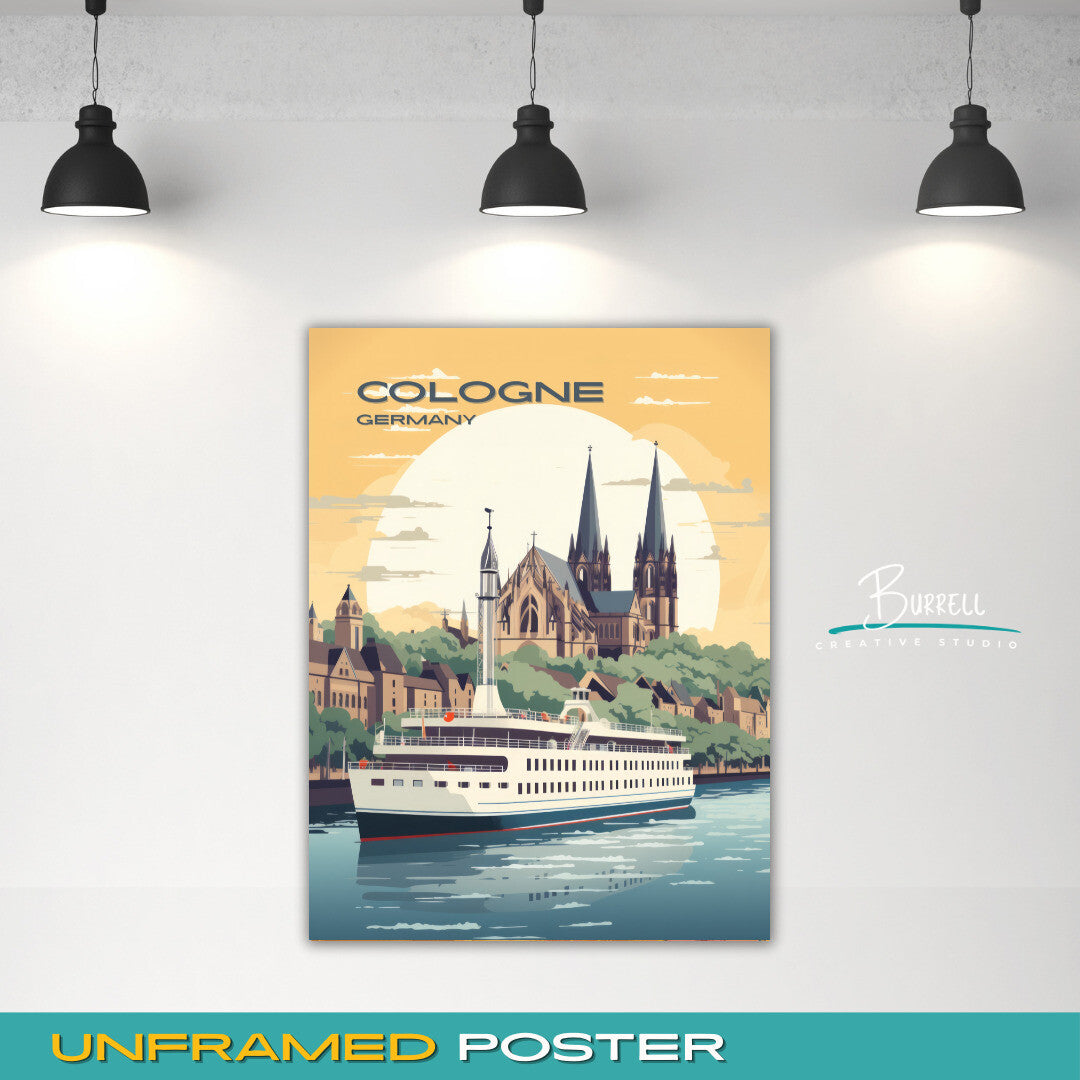 Cologne Germany Rhine River Cruise Travel Poster & Wall Art Poster Print