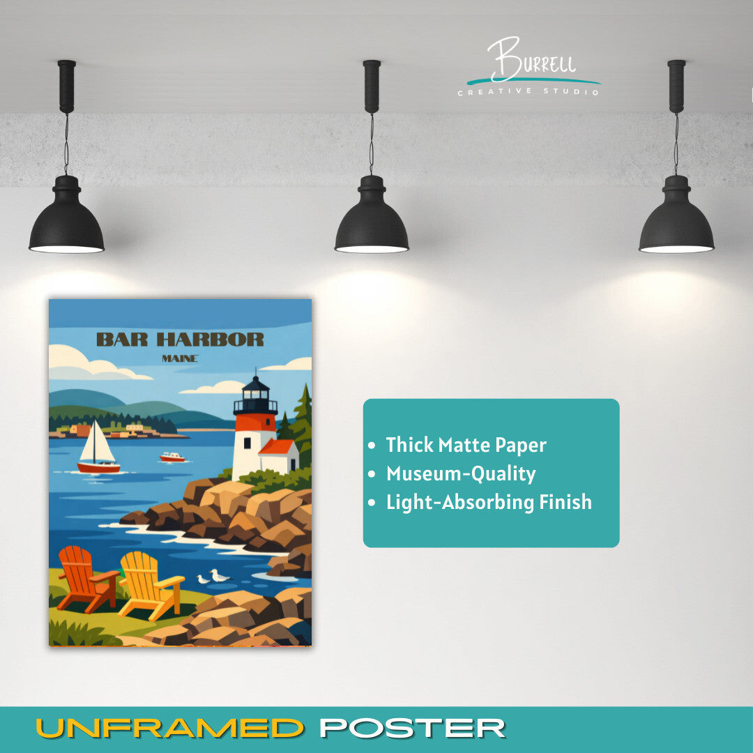 Bar Harbor Maine Scenic View Travel Poster & Wall Art Poster Print