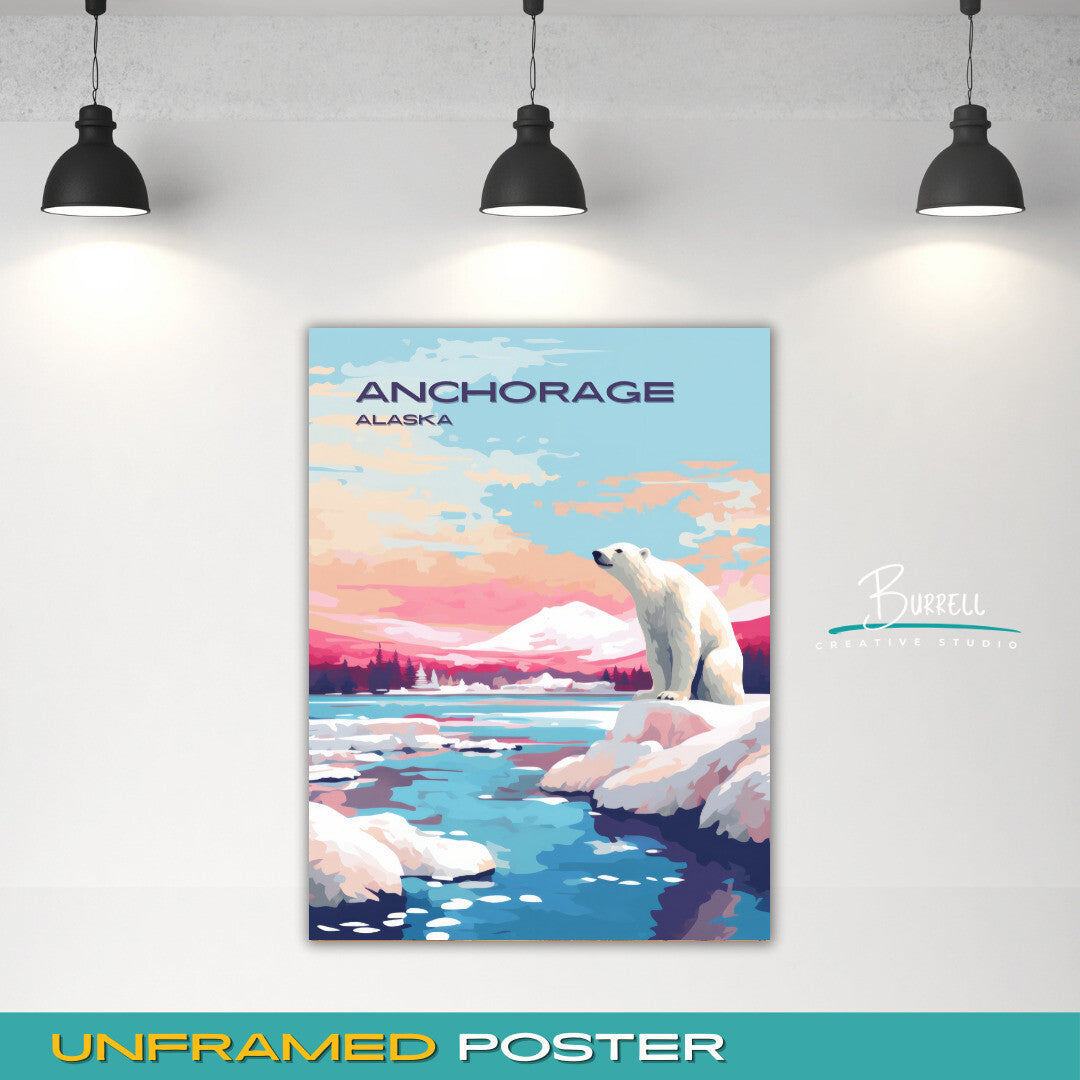 Anchorage Alaska Wildlife Travel Poster & Wall Art Poster Print