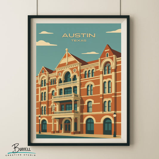 Austin Texas Driskill Hotel Travel Poster & Wall Art Poster Print