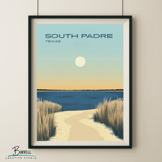 South Padre Texas Beach Sunset Travel Poster & Wall Art Poster Print