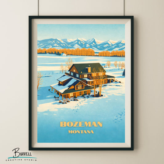 Bozeman Montana Ranch In Winter Travel Posters & Wall Art Poster Print