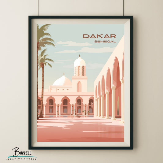 Dakar Senegal Grand Mosque Travel Poster & Wall Art Poster Print