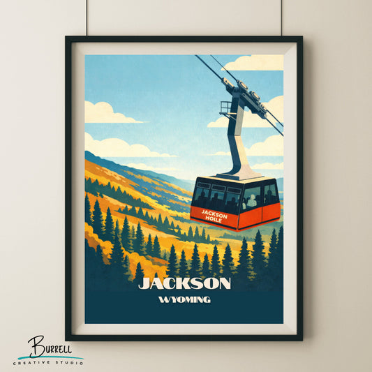 Jackson Wyoming Ski Aerial Tram Travel Posters & Wall Art Poster Print