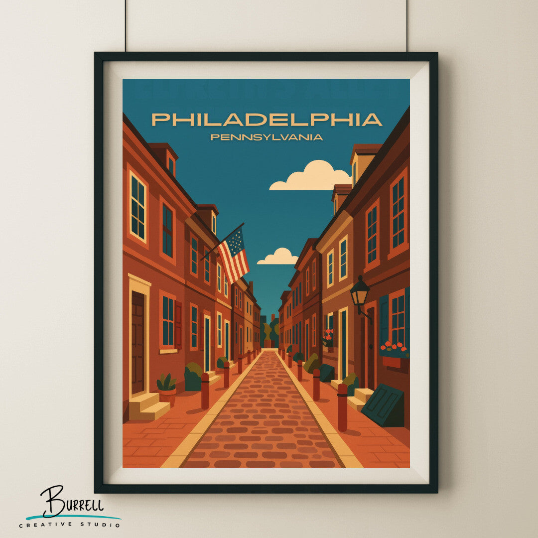 Philadelphia Pennsylvania Elfreths Alley Travel Poster & Wall Art Poster Print