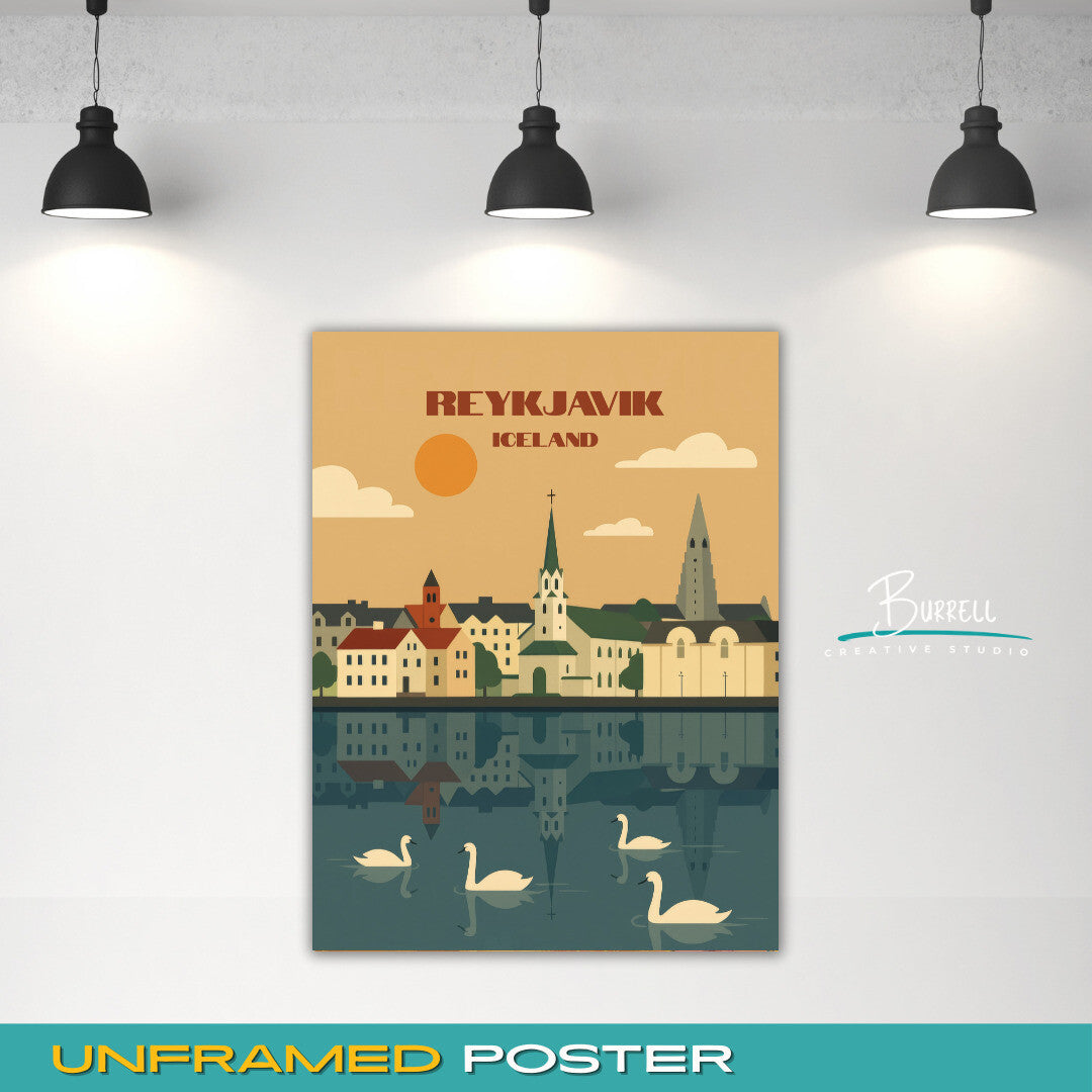 Reykjavik Iceland Tjornin Travel Poster & Wall Art Poster Print