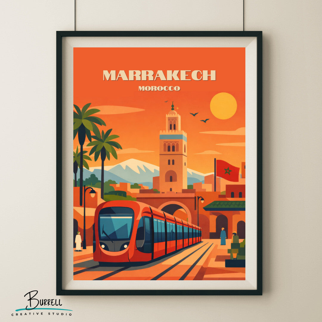 Marrakech Morocco Tram Travel Poster & Wall Art Poster Print